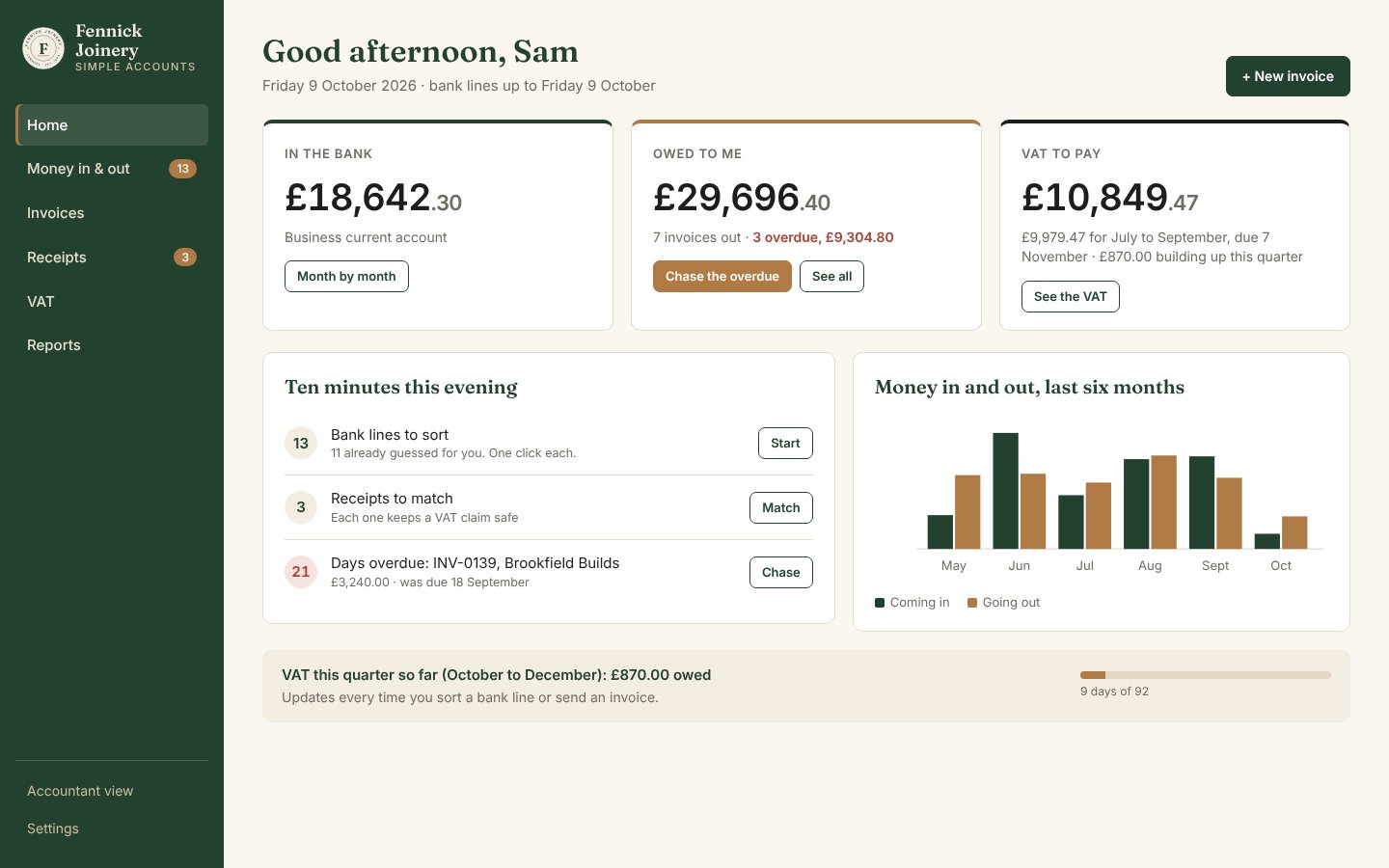 Simple Accounts screen