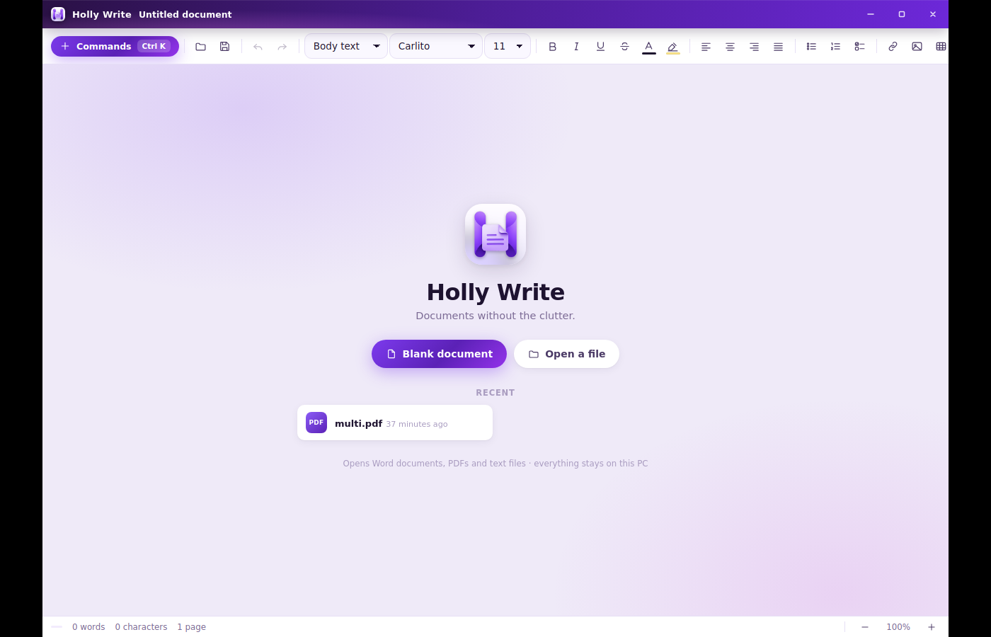 Archived Holly Write application interface
